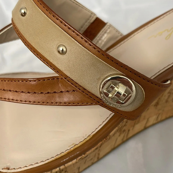 MARC FISHER OReally Platform Cork Wedge Thong Sandals 2 Tone Brown Vegan 9.5 - Picture 4 of 12